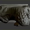 Traditional Stone Lion Statue With Intricate Carved Details On Decorative Pedestal