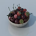 Ceramic Bowl Filled With Fresh Assorted Fruits Strawberries Cherries Blackberries on White Surface
