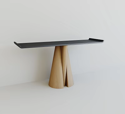 Modern Console Table With Black Top And Wooden Triangular Base Design 3d model