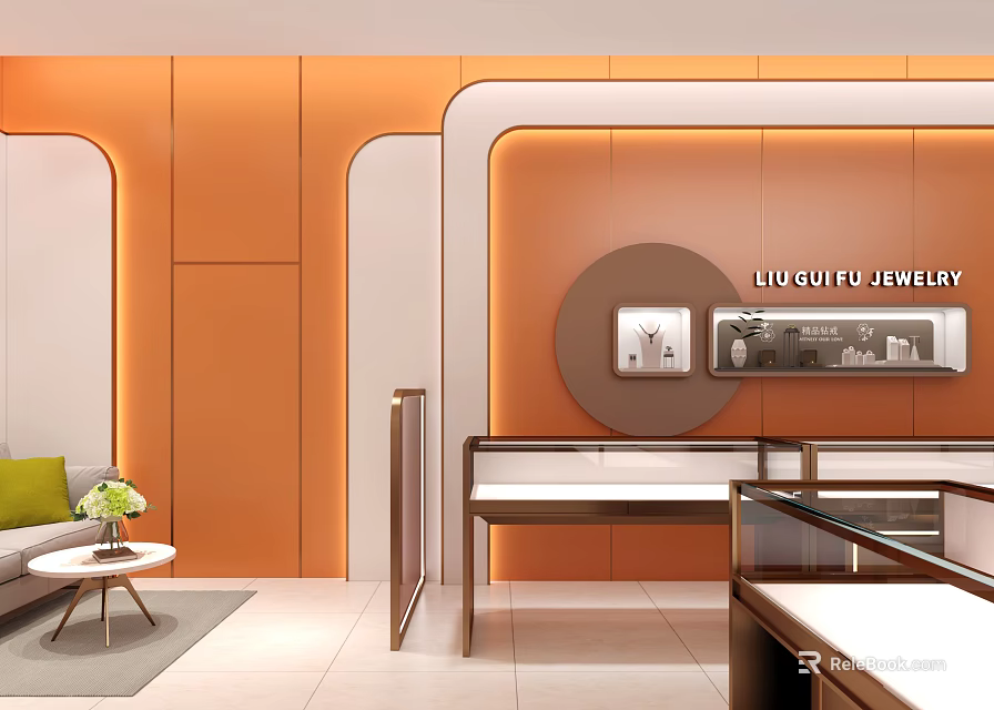 Elegant Luxury Jewelry Store Interior With Glass Display Cases And Warm Lighting 3d model 