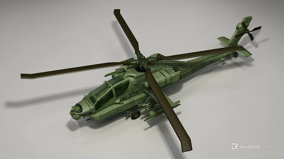Green Military Style Detailed Helicopter Model Featuring Rotors Cockpit And Side View 3d model 