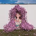 Unique Photo Check In Spot Featuring Purple Flowers Around Girl Illustration On White Wall