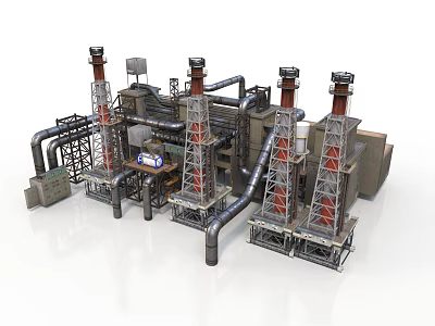 Industrial Facility Design With Multiple Towers Large Pipes And Machinery 3d model