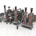 Industrial Facility Design With Multiple Towers Large Pipes And Machinery
