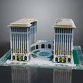 Modern Symmetrical Twin High Rise Buildings With Central Circular Plaza And Green Plants