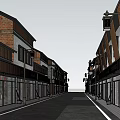Modern Commercial Street With Wooden Storefronts Playboy Signboards And Glass Windows