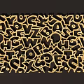 Golden Letters and Numbers Pendants Arranged in Dense Pattern Design