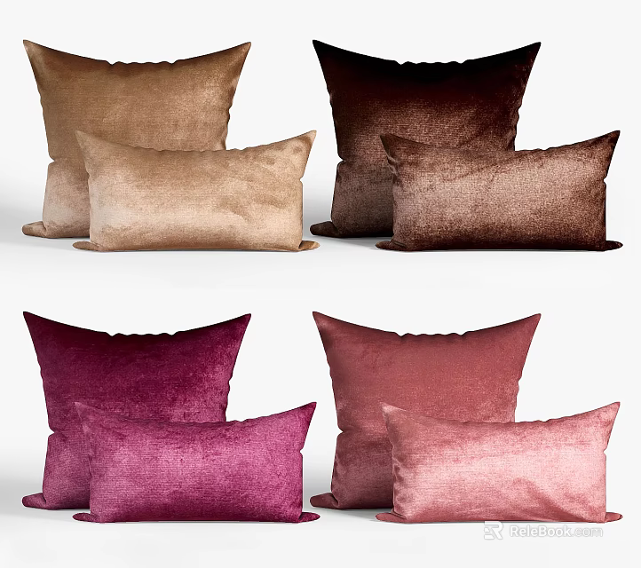 Soft Velvet Throw Pillows In Various Color Tones For Home Decor Accents 3d model 