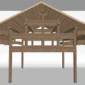 Detailed Traditional Wooden Building Components Featuring Roof Frame Beams And Columns