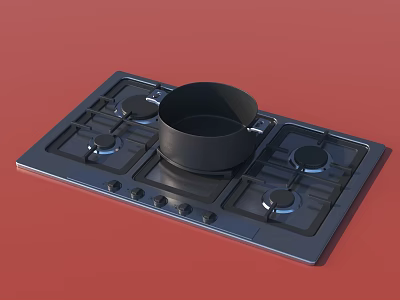 Black Cookware Set Placed on Modern Gas Stove with Burners 3d model