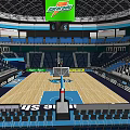Indoor Basketball Court With Modern Stadium Seats Wooden Floor And Adidas Advertising Boards