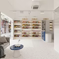 Modern Shopping Mall Store Interior With Wooden Structures Gray Sofa Blue Toys And Decorative Paintings