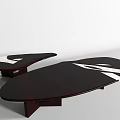 Modern Dark Wooden Coffee Tables With Unique Irregular Shape And White Patterns 3d model