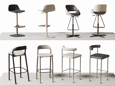 Modern Design Bar Stools With Black White Colors And Metal Legs 3d model