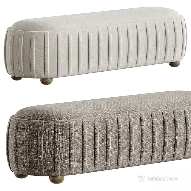 Stylish Light Beige Upholstered Sofa Bench With Pleated Design And Wooden Legs 3d model 