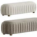 Stylish Light Beige Upholstered Sofa Bench With Pleated Design And Wooden Legs