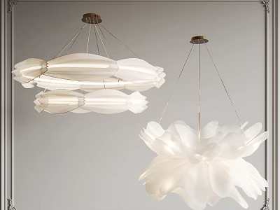 Elegant White Flower Shaped Hanging Chandeliers With Delicate Modern Interior Design 3d model