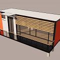 Modern Container Building Design With Large Glass Windows Wooden Louvers And Balcony
