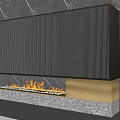 Modern And Traditional Fireplace Designs With Stone Material Striped Panel Grilled Door And Burning Flames