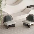 Modern Accent Chairs With Gray Beige Upholstery Geometric Dark Legs In Minimalist Interior With Greenery