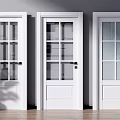 Modern White Hinged Doors with Glass Panes in Home Interior Wooden Floor