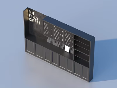 Black Coffee Themed Sideboard with Menu Board and Storage Cabinets 3d model