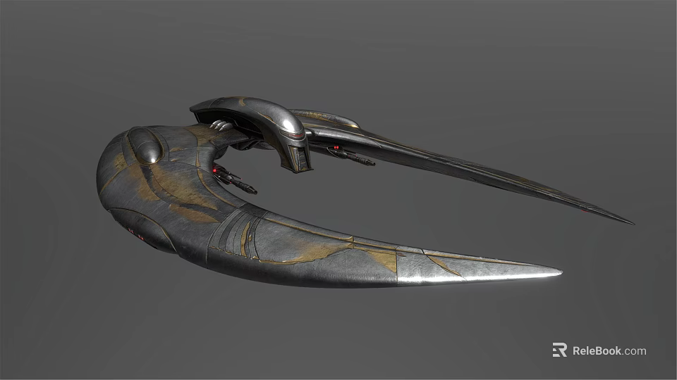 Futuristic Metallic Space Craft With Streamlined Design And Extended Wing Structure 3d model 