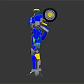 Blue And Yellow Robot 3D Model With Mechanical Structure And Reflective Surface 3d model