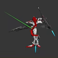 Red Robot Model With Mechanical Wings Weapon Silver Green And Blue Glowing Accents