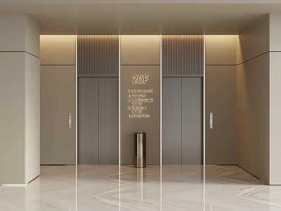 Modern Elevator Lobby With 20th Floor Indicator And Sleek Panel Design 3d model