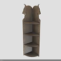 Wooden Decorative Shelf With Multiple Tiered Shelves And Ornate Curved Top Design