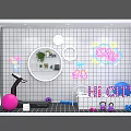 Vibrant Indoor Fitness Space With White Grid Wall Colorful Graffiti And Exercise Equipment