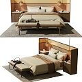 Modern Double Bed Design With Wooden Frame Bedside Tables And Linen Bedding