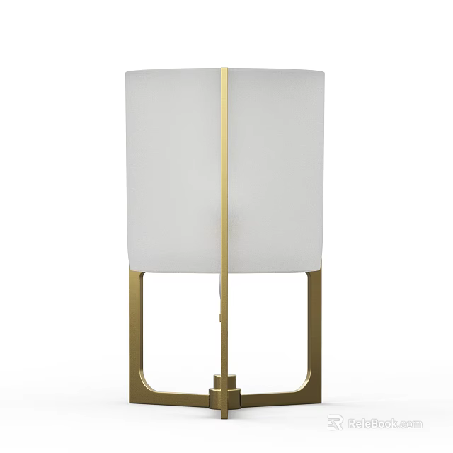 Modern Table Lamp with White Fabric Lampshade and Golden Metal Frame Base for Home Decor 3d model 