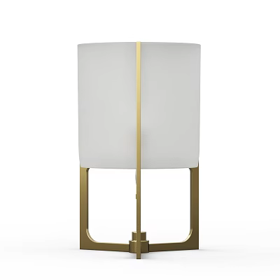 Modern Table Lamp with White Fabric Lampshade and Golden Metal Frame Base for Home Decor 3d model