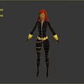 Game Movie Female Character With Red Hair Black Bodysuit Yellow Gloves Belt And Boots