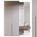 Modern Light Gray Wardrobe Design With Full Length Mirror And Dresser Top Photo Frames