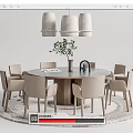 Quiet Dining Table and Chair Combination Round Dining Table and Chair 3d model