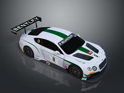 Bentley Racing Car With White Green Stripes Number 8 And Total 111 Logo Rear Wing 3d model