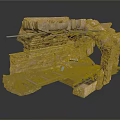 Damaged Rock Scene Component With Metal Frames And Debris Interior Details