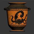 Ancient Greek Vase With Black Bird Motifs And Orange Black Geometric Patterns