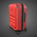Red Hard Shell Suitcase With Striped Surface And Rolling Wheels For Travel 3d model