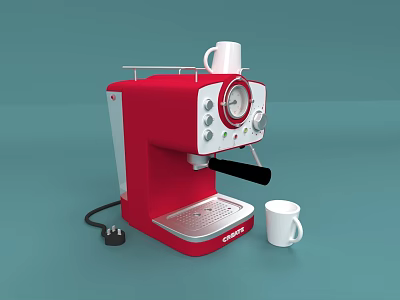 Red Espresso Coffee Machine With White Cups And Power Plug As Modern Kitchen Appliance 3d model