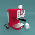Red Espresso Coffee Machine With White Cups And Power Plug As Modern Kitchen Appliance 3d model