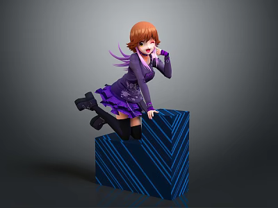Game And Movie Character With Reddish Brown Hair In Purple Dress On Blue Zigzag Cube 3d model