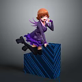 Game And Movie Character With Reddish Brown Hair In Purple Dress On Blue Zigzag Cube