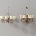 Tech Exhibition Hall Featuring Classic Chandeliers With Golden Frame And White Lampshades