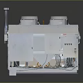 Industrial Equipment Unit With White Enclosure Top Ventilation Fans And Side Doors