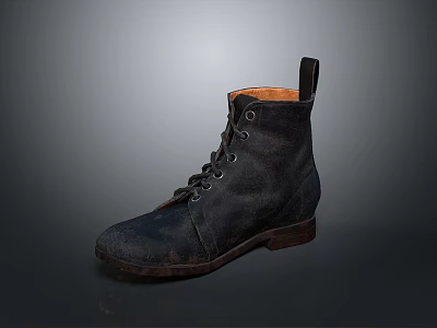 Black Leather Lace Up Boots With Brown Sole And Orange Lining 3d model