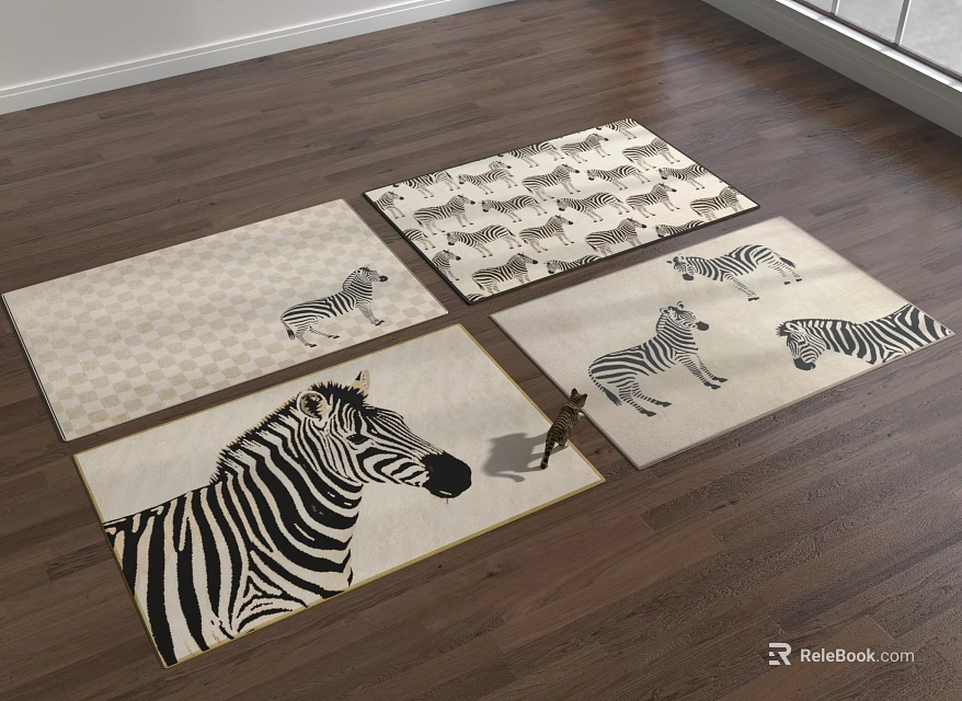 Stylish Square Rugs with Zebra Patterns Various Designs for Indoor Floor Decoration 3d model